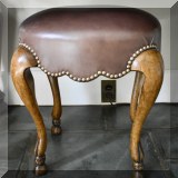 F08. Minton-Spidell leather nailhead stool. 19”h x 17”w x14”d 